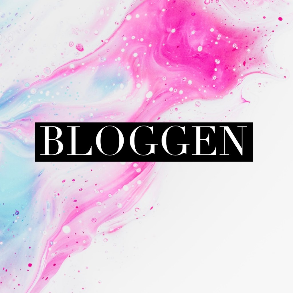 Rosa och blå utspilld färg. Text: bloggen